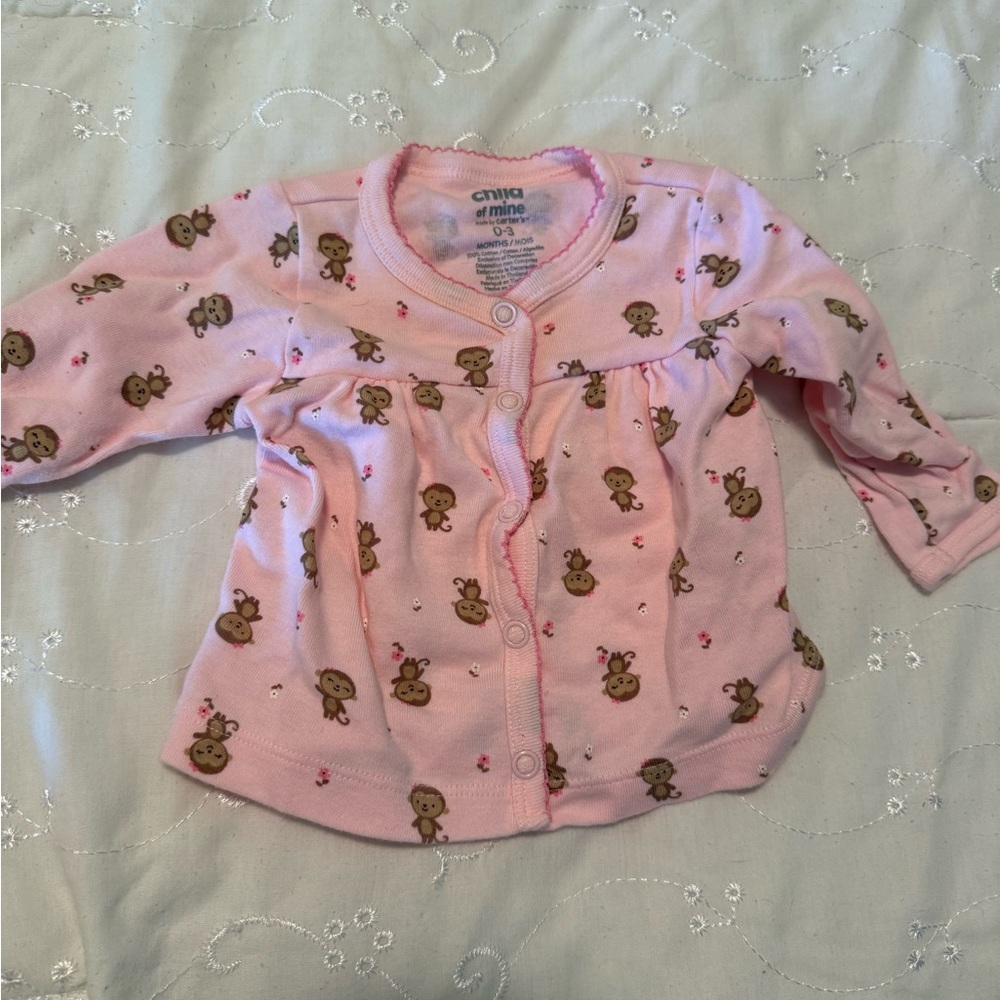 Carter's Pink Button Down Shirt with Monkey Print